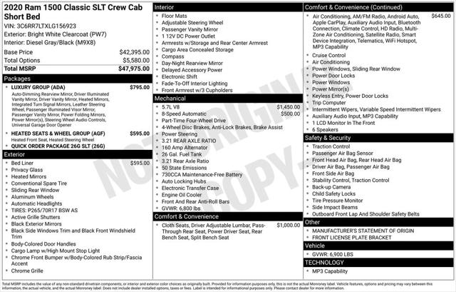 2020 RAM 1500 Classic SLT Crew Cab 4x4 57 Box