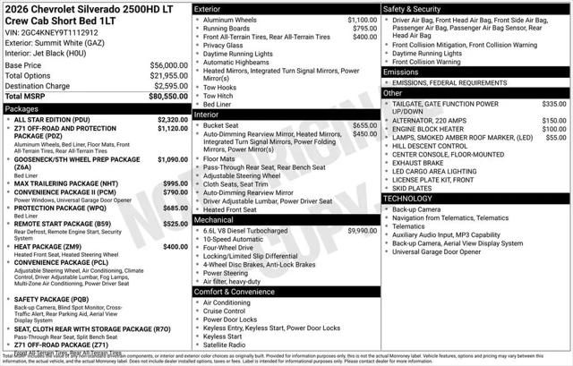2026 Chevrolet Silverado 2500HD Crew Cab, Standard Bed, LT, 4WD