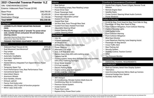 2021 Chevrolet Traverse AWD Premier 2021 Chevrolet Traverse AWD Premier