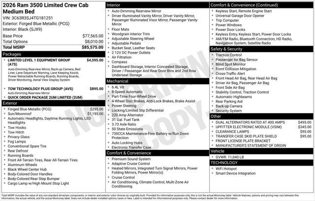 2026 RAM Ram 3500 RAM 3500 LIMITED CREW CAB 4X4 64 BOX 2026 RAM Ram 3500 RAM 3500 LIMITED CREW CAB 4X4 64 BOX