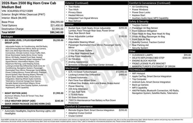 2026 RAM Ram 2500 RAM 2500 BIG HORN CREW CAB 4X4 64 BOX