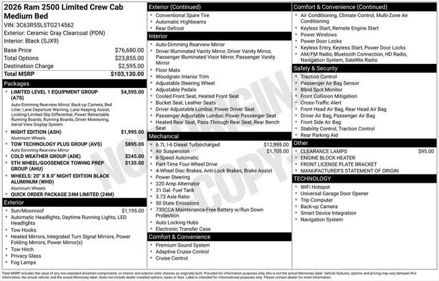 2026 RAM Ram 2500 RAM 2500 LIMITED CREW CAB 4X4 64 BOX