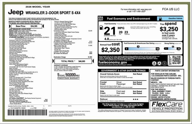 2026 Jeep Wrangler WRANGLER 2-DOOR SPORT S 2026 Jeep Wrangler WRANGLER 2-DOOR SPORT S