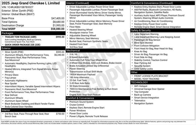 2025 Jeep Grand Cherokee GRAND CHEROKEE L LIMITED 4X4