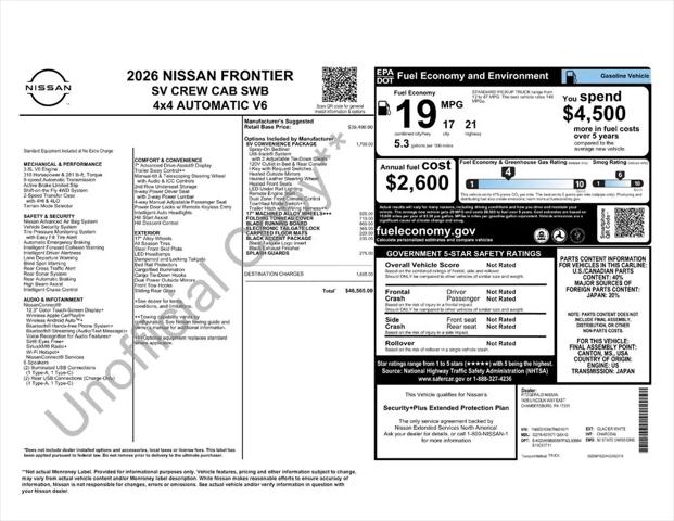 2026 Nissan Frontier Crew Cab SV 4x4
