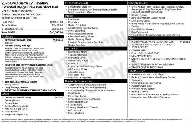 2026 GMC Sierra Extended Range Elevation