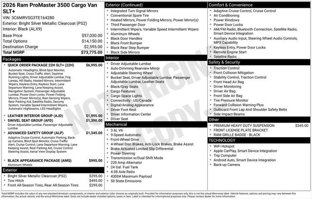 2026 Ram ProMaster Cargo Van SLT+