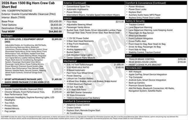 2026 Ram 1500 Big Horn Crew Cab 4x4 5'7" Box