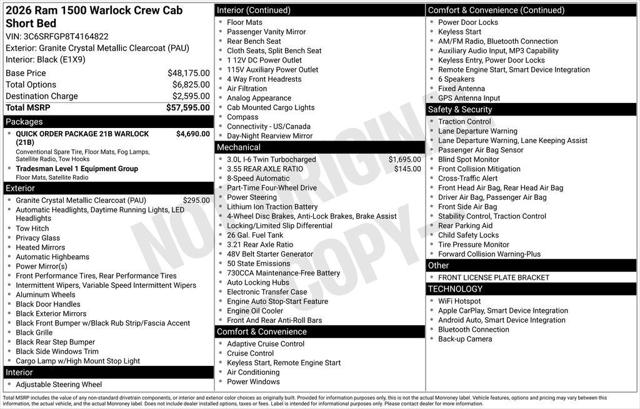 2026 RAM Ram 1500 RAM 1500 WARLOCK CREW CAB 4X4 57 BOX