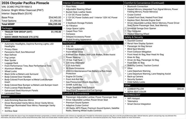 2026 Chrysler Pacifica PACIFICA PINNACLE 2026 Chrysler Pacifica PACIFICA PINNACLE