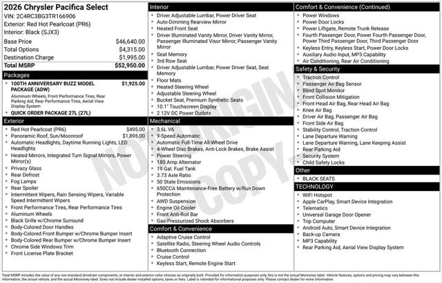 2026 Chrysler Pacifica PACIFICA SELECT AWD 2026 Chrysler Pacifica PACIFICA SELECT AWD