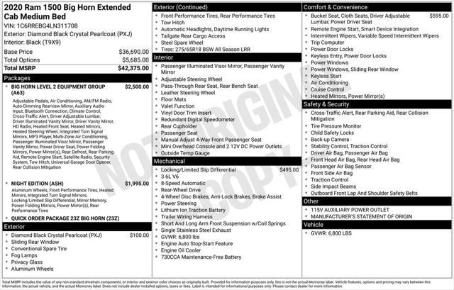 2020 RAM 1500 Big Horn Quad Cab 4x2 64 Box