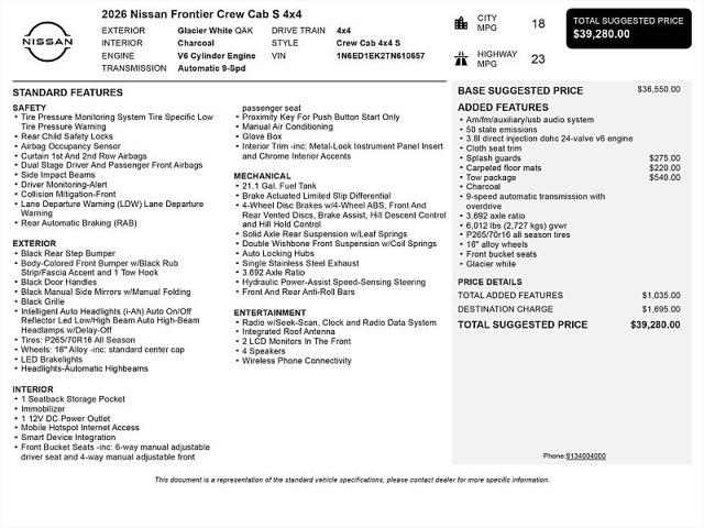 2026 Nissan Frontier Crew Cab S 4x4