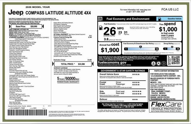 2026 Jeep Compass COMPASS LATITUDE ALTITUDE 4X4 2026 Jeep Compass COMPASS LATITUDE ALTITUDE 4X4