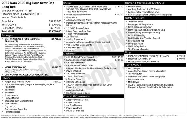 2026 RAM Ram 2500 RAM 2500 BIG HORN CREW CAB 4X4 8 BOX 2026 RAM Ram 2500 RAM 2500 BIG HORN CREW CAB 4X4 8 BOX