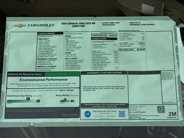 2025 Chevrolet Express Cargo Van RWD 3500 Extended Wheelbase WT