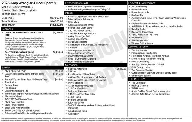 2026 Jeep Wrangler WRANGLER 4-DOOR SPORT S 2026 Jeep Wrangler WRANGLER 4-DOOR SPORT S