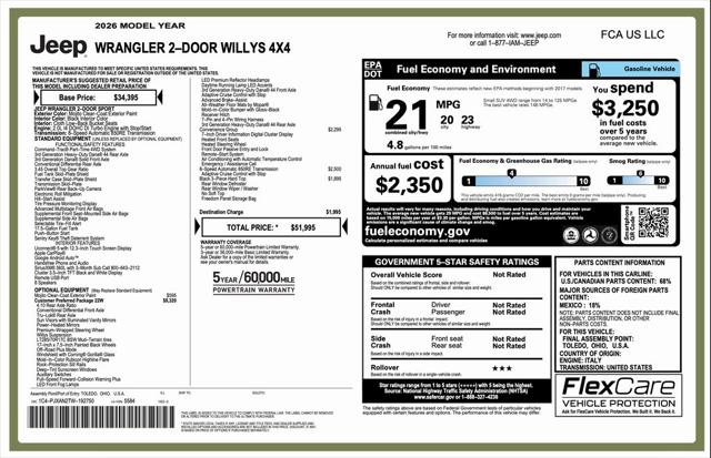 2026 Jeep Wrangler WRANGLER 2-DOOR WILLYS 2026 Jeep Wrangler WRANGLER 2-DOOR WILLYS