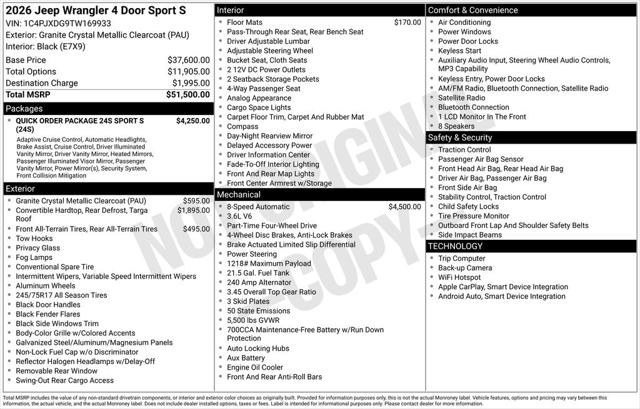 2026 Jeep Wrangler WRANGLER 4-DOOR SPORT S 2026 Jeep Wrangler WRANGLER 4-DOOR SPORT S