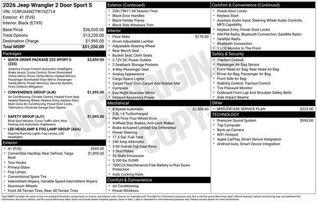2026 Jeep Wrangler WRANGLER 2-DOOR SPORT S 2026 Jeep Wrangler WRANGLER 2-DOOR SPORT S