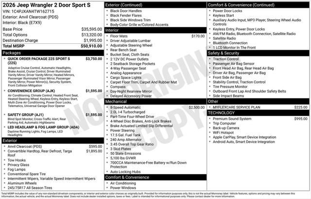 2026 Jeep Wrangler WRANGLER 2-DOOR SPORT S