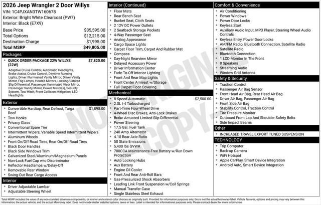 2026 Jeep Wrangler WRANGLER 2-DOOR WILLYS 2026 Jeep Wrangler WRANGLER 2-DOOR WILLYS