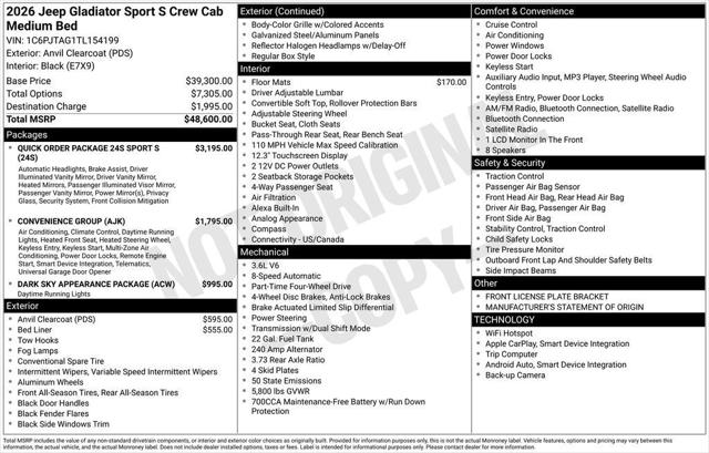 2026 Jeep Gladiator GLADIATOR SPORT S 4X4 2026 Jeep Gladiator GLADIATOR SPORT S 4X4