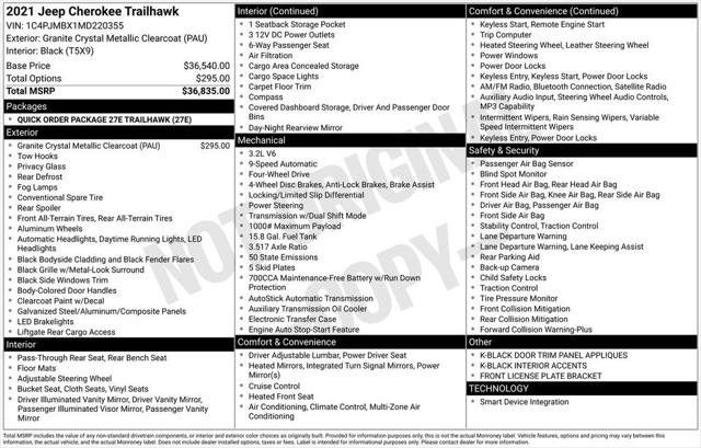 2021 Jeep Cherokee Trailhawk 4X4 2021 Jeep Cherokee Trailhawk 4X4