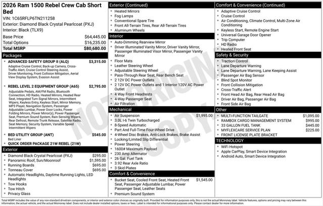 2026 RAM Ram 1500 RAM 1500 REBEL CREW CAB 4X4 57 BOX