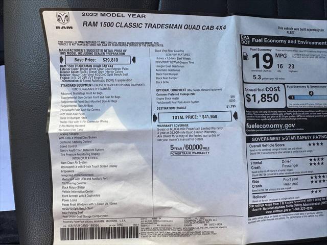 2022 Ram 1500 Classic Tradesman Quad Cab 4x4 6'4" Box