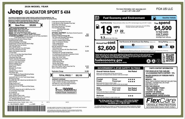 2026 Jeep Gladiator GLADIATOR SPORT S 4X4 2026 Jeep Gladiator GLADIATOR SPORT S 4X4