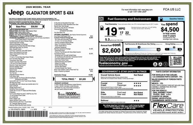 2026 Jeep Gladiator GLADIATOR SPORT S 4X4 2026 Jeep Gladiator GLADIATOR SPORT S 4X4