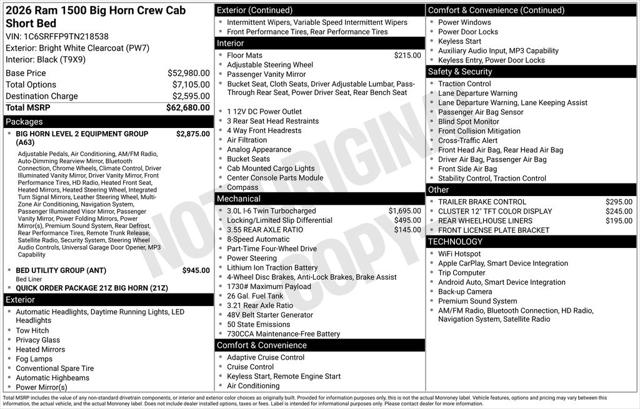 2026 RAM Ram 1500 RAM 1500 BIG HORN CREW CAB 4X4 57 BOX