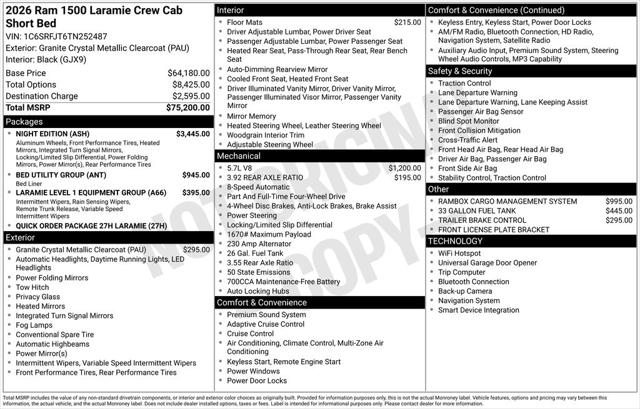 2026 RAM Ram 1500 RAM 1500 LARAMIE CREW CAB 4X4 57 BOX