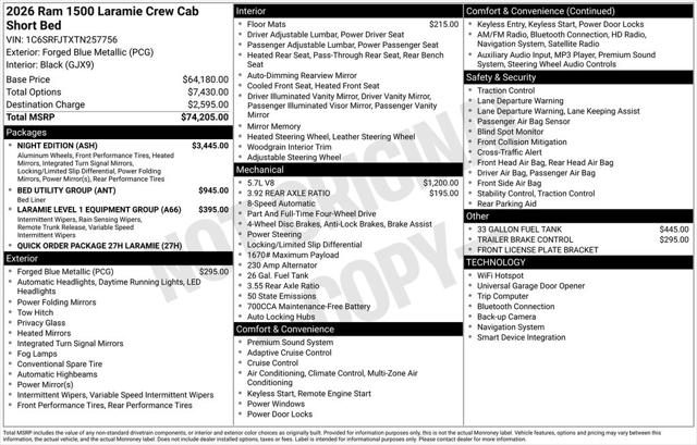 2026 RAM Ram 1500 RAM 1500 LARAMIE CREW CAB 4X4 57 BOX