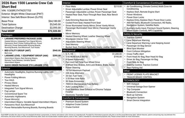 2026 RAM Ram 1500 RAM 1500 LARAMIE CREW CAB 4X4 57 BOX