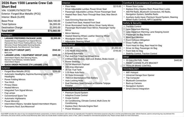 2026 RAM Ram 1500 RAM 1500 LARAMIE CREW CAB 4X4 57 BOX