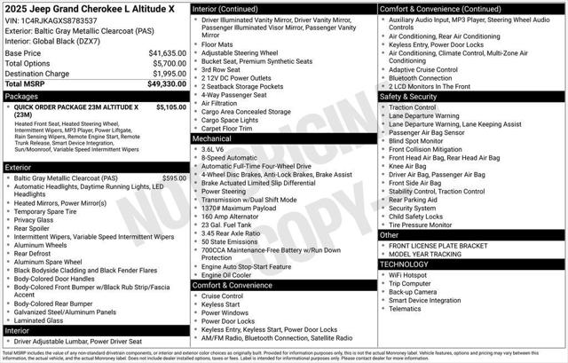 2025 Jeep Grand Cherokee L GRAND CHEROKEE L ALTITUDE X 4X4