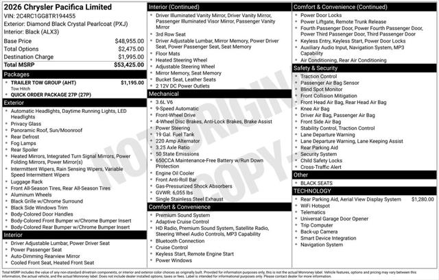 2026 Chrysler Pacifica PACIFICA LIMITED 2026 Chrysler Pacifica PACIFICA LIMITED