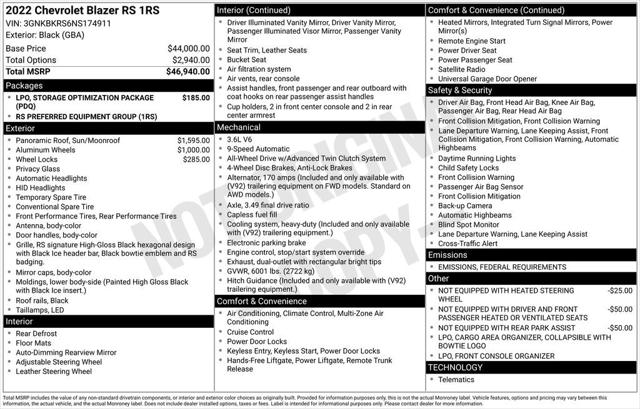 2022 Chevrolet Blazer AWD RS 2022 Chevrolet Blazer AWD RS