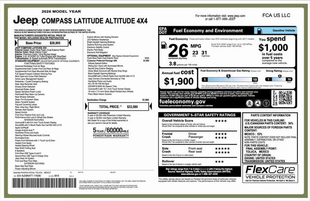 2026 Jeep Compass COMPASS LATITUDE ALTITUDE 4X4 2026 Jeep Compass COMPASS LATITUDE ALTITUDE 4X4