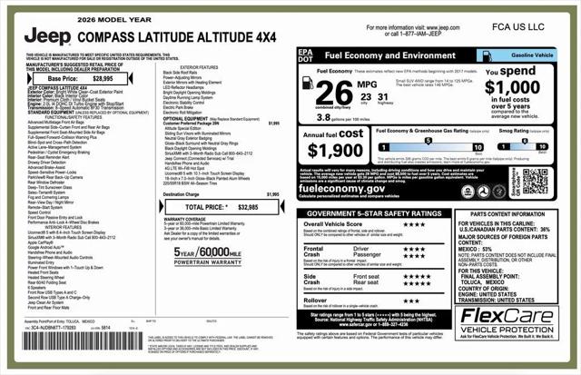 2026 Jeep Compass COMPASS LATITUDE ALTITUDE 4X4 2026 Jeep Compass COMPASS LATITUDE ALTITUDE 4X4