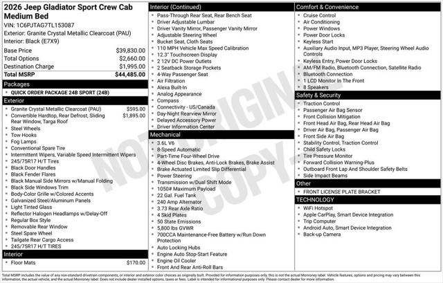 2026 Jeep Gladiator GLADIATOR SPORT 4X4 2026 Jeep Gladiator GLADIATOR SPORT 4X4