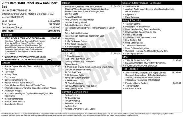 2021 RAM 1500 Rebel Crew Cab 4x4 57 Box 2021 RAM 1500 Rebel Crew Cab 4x4 57 Box