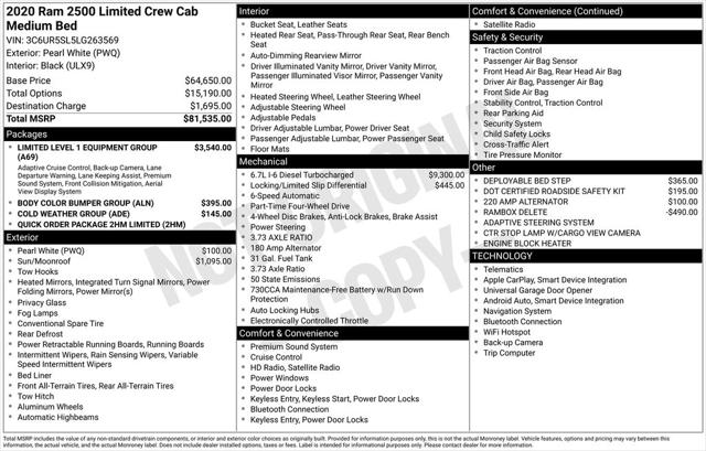 2020 RAM 2500 Limited Crew Cab 4X4 64 Box 2020 RAM 2500 Limited Crew Cab 4X4 64 Box