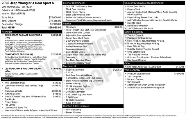 2026 Jeep Wrangler WRANGLER 4-DOOR SPORT S