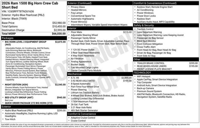 2026 RAM Ram 1500 RAM 1500 BIG HORN CREW CAB 4X4 57 BOX