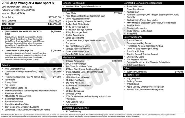 2026 Jeep Wrangler WRANGLER 4-DOOR SPORT S