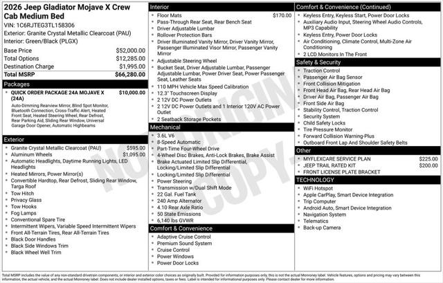 2026 Jeep Gladiator GLADIATOR MOJAVE X 4X4 2026 Jeep Gladiator GLADIATOR MOJAVE X 4X4