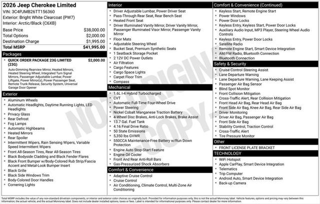 2026 Jeep Cherokee CHEROKEE LIMITED 4X4 2026 Jeep Cherokee CHEROKEE LIMITED 4X4